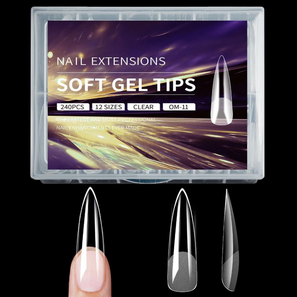 Long Coffin Press On Nails Set Clear Matte Full Cover Acrylic 240pcs MultiSize Salon Quality
