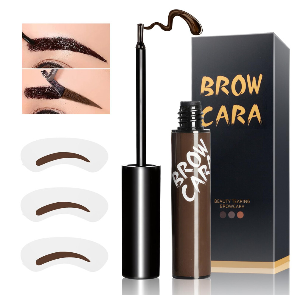 Brown Waterproof Peel Off Eyebrow Tattoo Gel With Precision Brow Stencils For Long Lasting Natural Dark Brows