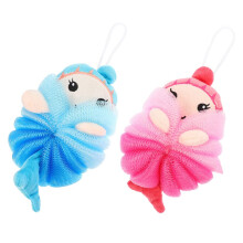 Bath Loofah Set for Kids Gentle Exfoliating Shower Scrubber Cartoon Design Rich Foaming Blue