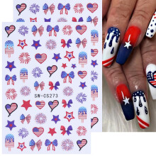 4th of July Nail Art Stickers with American Flag Stars and Fireworks, 3D Self Adhesive Independence Day Nail Decals, 2 Sheets