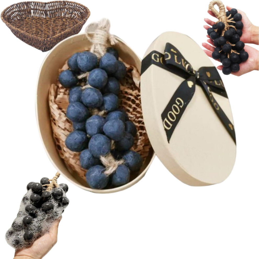 Black Handmade Grape Shaped Soap With Jasmine Scent, Artisan Decorative Gift For Bathroom, Grapes