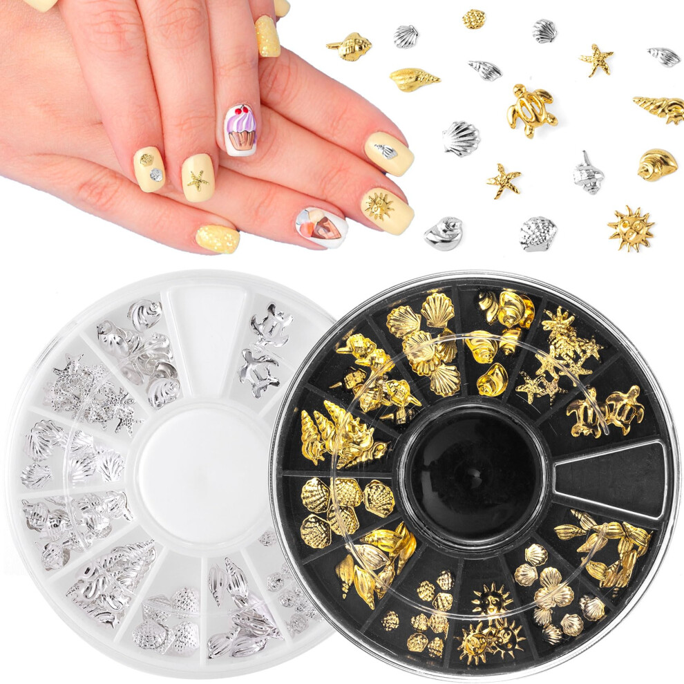 Gold/Silver Nail Art Charms 3D Seashell Starfish Beach Theme And Nail Decorations 12 Styles