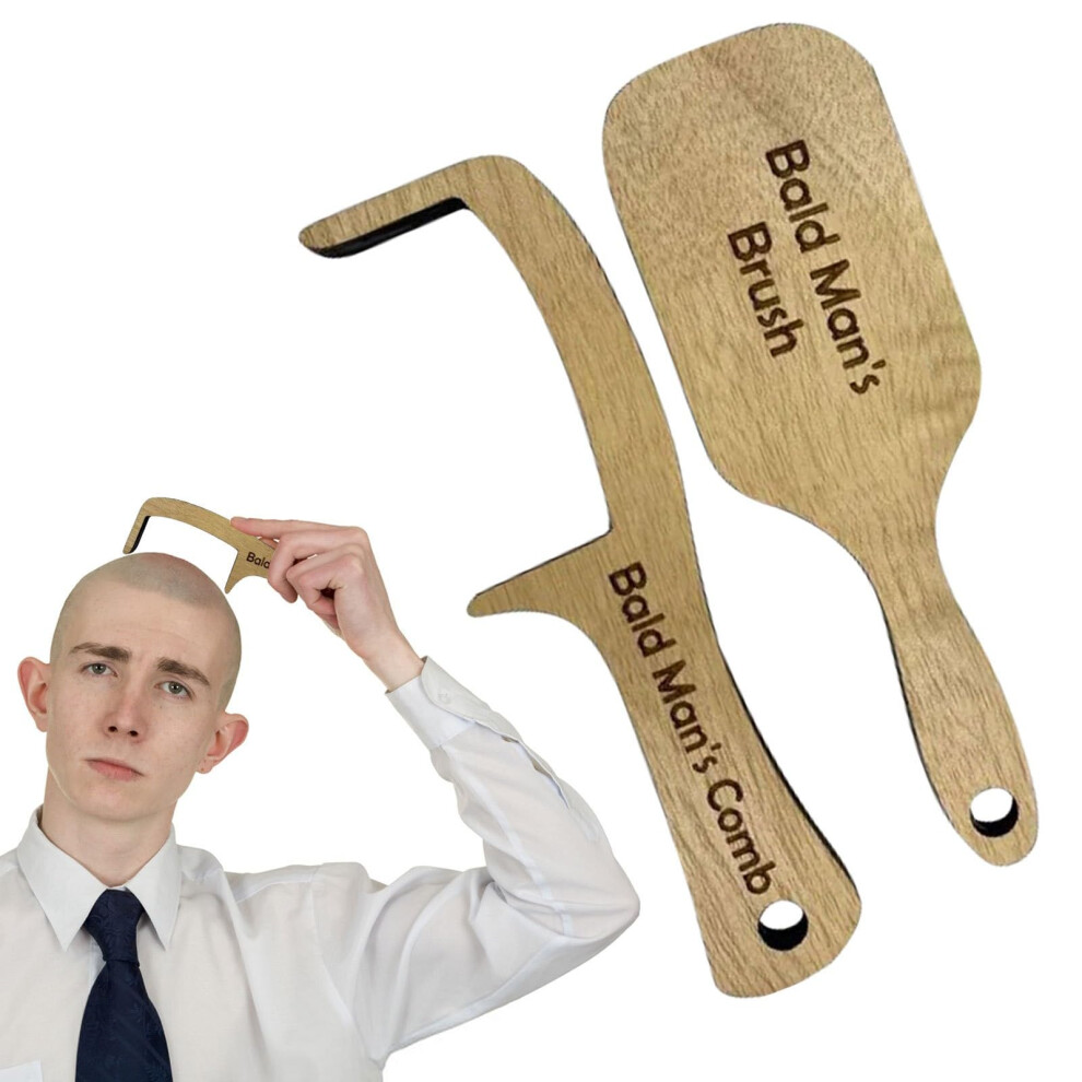 Funny Bald Man Gift Wooden Toothless Comb Set Humorous Gag for Hair Loss and Baldness