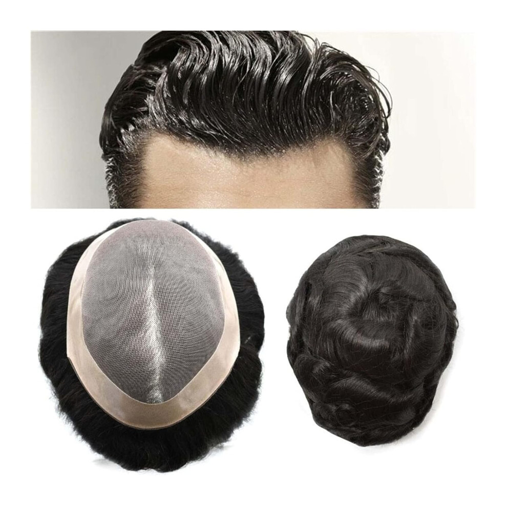 Unisex Men's Toupee Hair Replacement System With Mono Base Poly Skin, 8X10 Human Hairpiece For Men