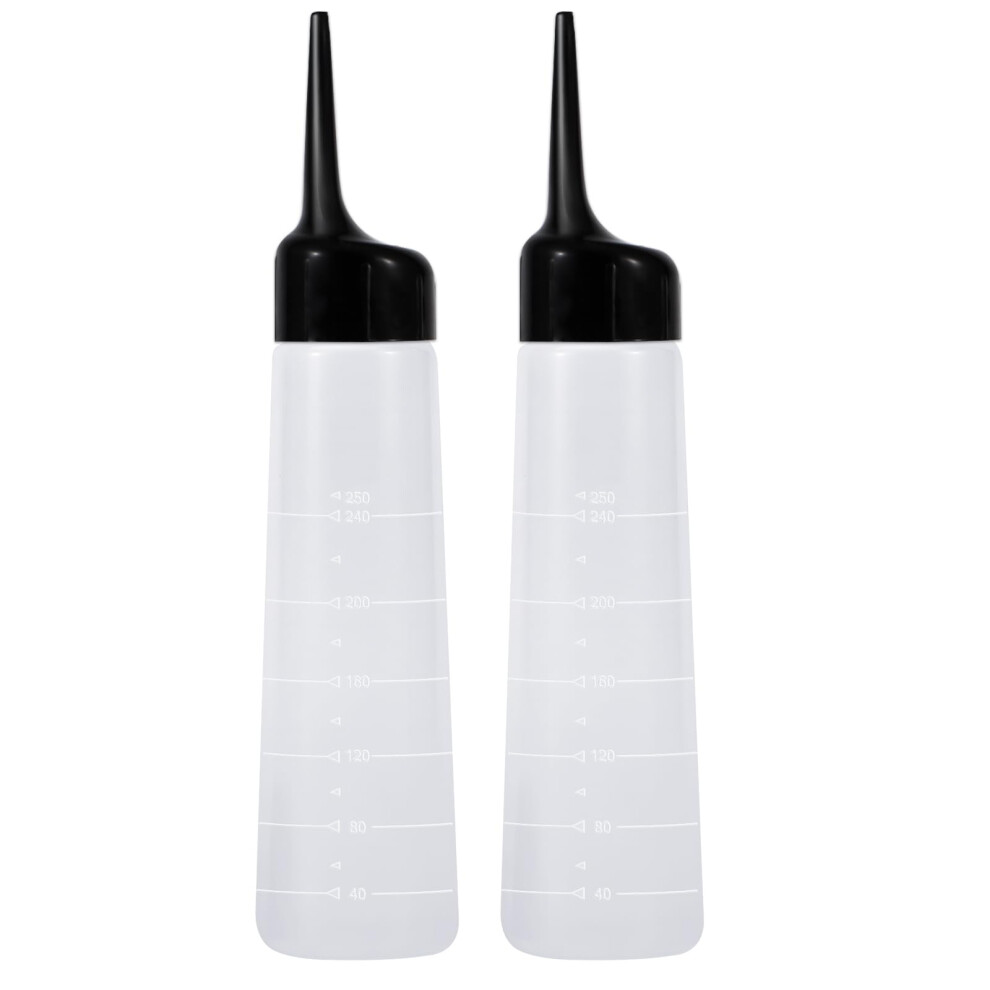 Hair Dye Applicator Bottle Set with Precise Angled Tip, Dual Pack 8.5oz, Clear Scale, Black Cap