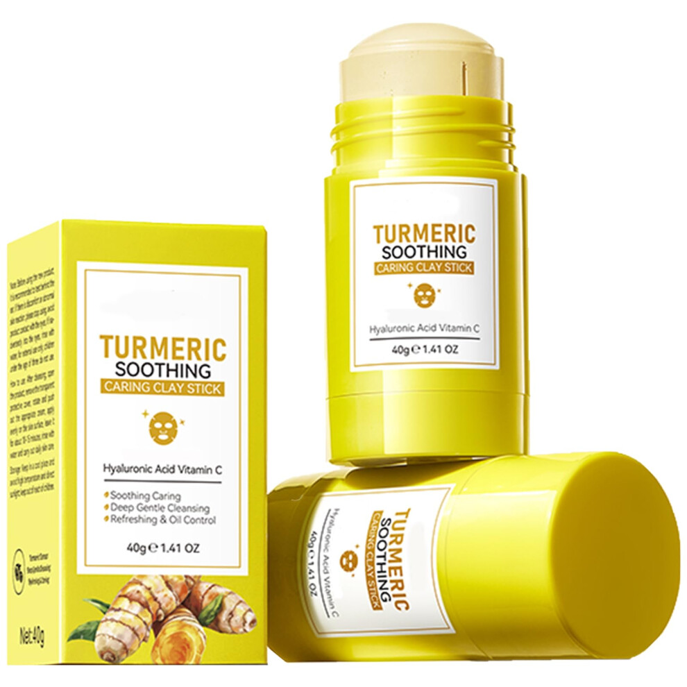 2 Pack Turmeric Clay Mask Stick with Kaolin and Vitamin C for Deep Pore Cleansing and Oil Control