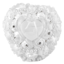 Heart-Shaped Design Wedding Ring Pillow, Satin & Lace Material, Rhinestone Decorated, Perfect For Your Wedding Ceremony