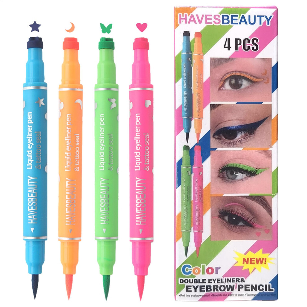 DoubleHead 4Color Waterproof Winged Eyeliner Stamp Pen with Star and Moon, LongLasting SmudgeProof