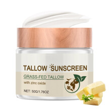 Organic Beef Tallow Sunscreen with Zinc Oxide, Mineral Sun Protection for Face and Body, Water Resistant