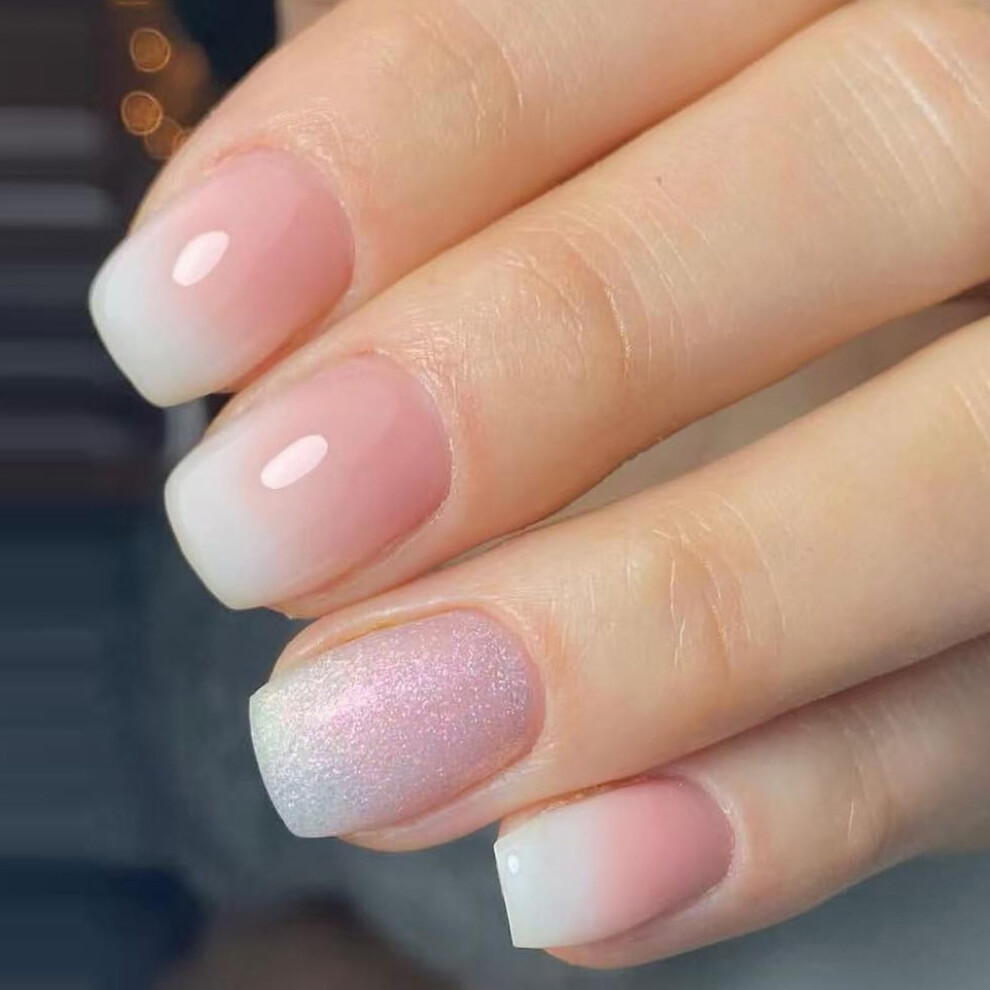Square Press On Nails Set with Glitter Glue, Durable Artificial Acrylic Fake Nails for Women 24pcs