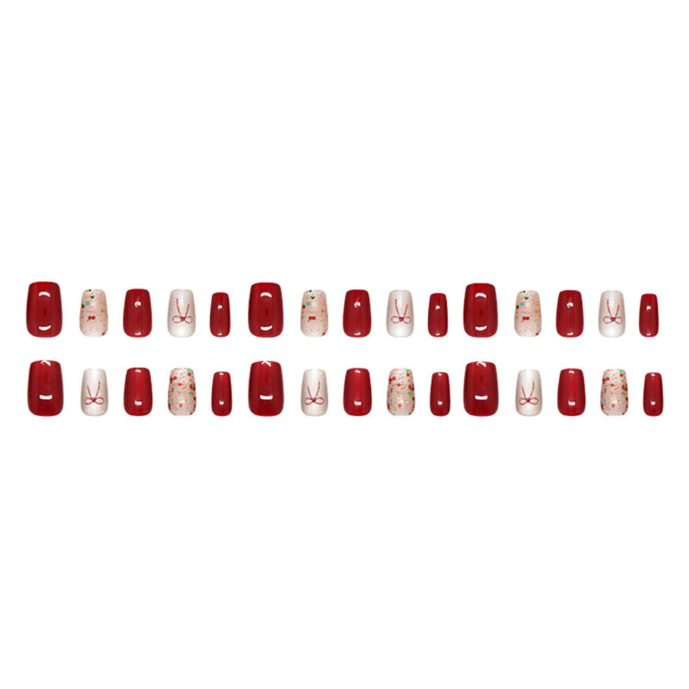 30pcs Short Press on Nails with Bows Cat Eye Design Acrylic False Nails for Instant Salon Look