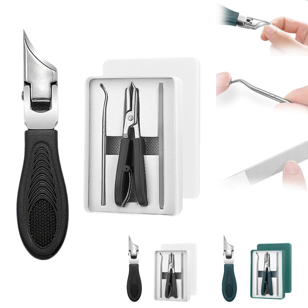 Nail Clippers for Thick Toenails, Wide Jaw Angled Blade, Long Handle AntiSplash Design, Black