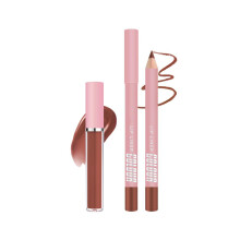 Lip Liner and Matte Lip Gloss Set, Long Lasting Waterproof,  Pigment, Vegan, Bright Brown 12#