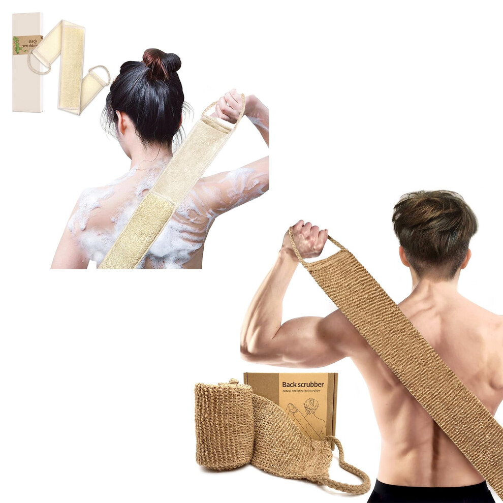 Extra Rough Exfoliating Back Scrubber for Shower with Natural Loofah Strap and Long Reach