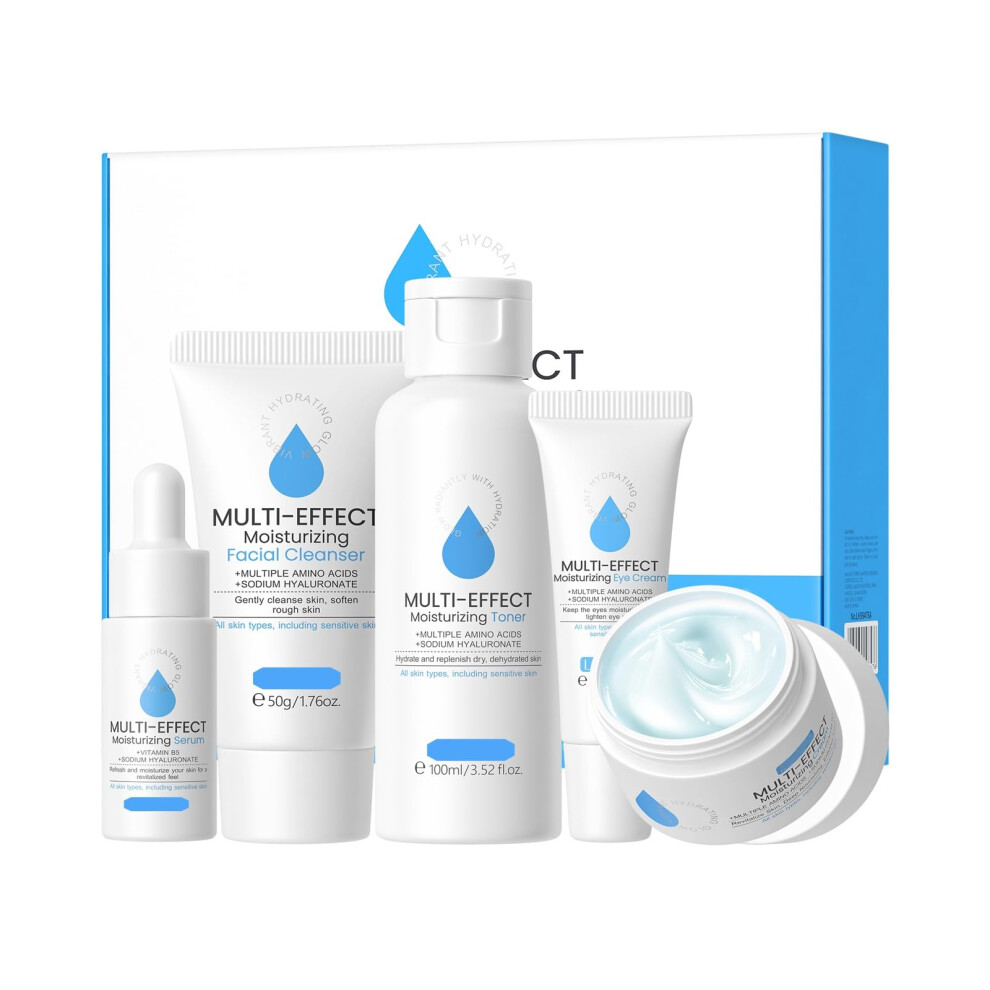Hyaluronic Acid Skincare Set â 5Piece Hydrating Facial Kit with Aloe and Avocado for Sensitive Skin