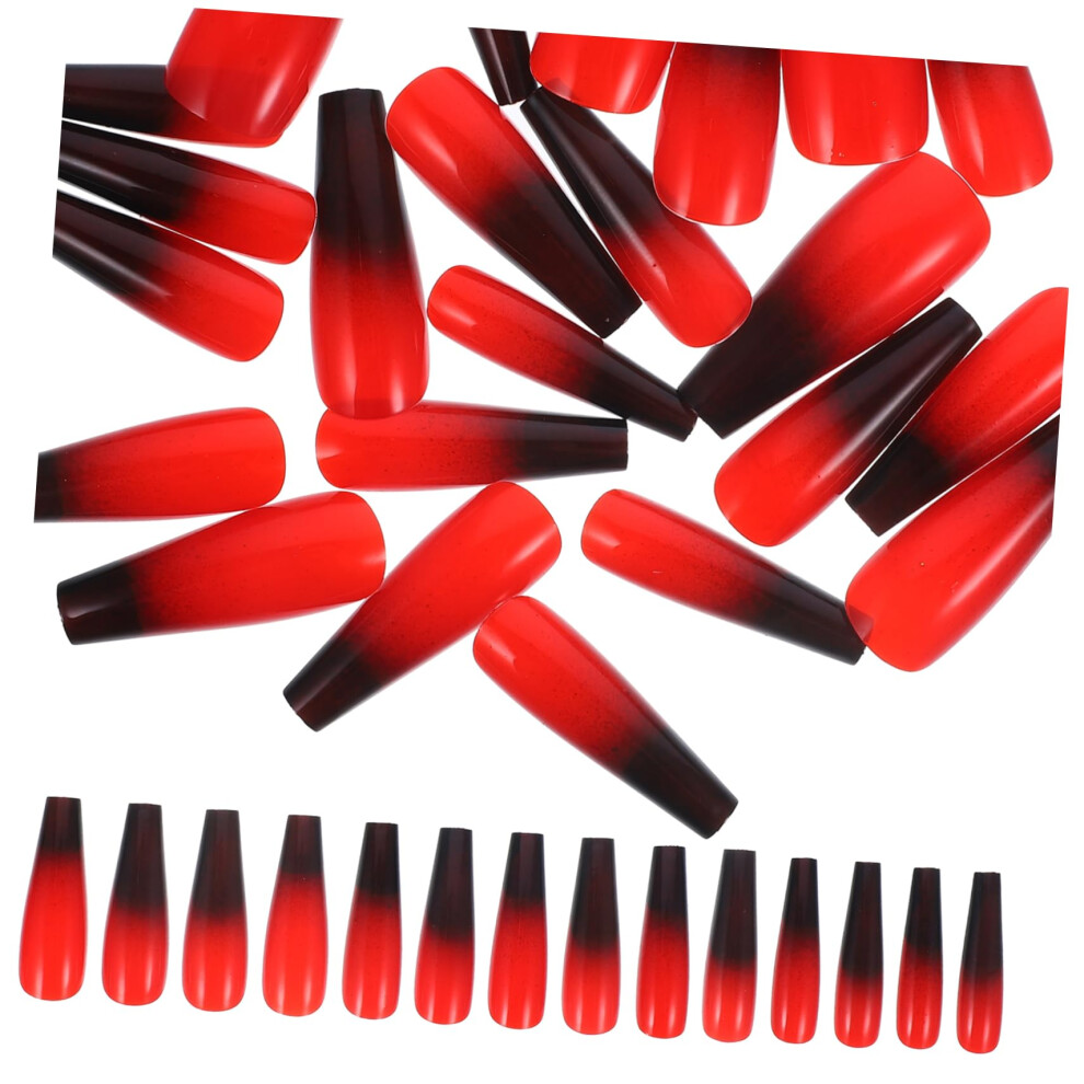 48pcs Ballerina Press On Nails Set Matte Gradient Red Black Instant Salon Style Fake Nails for Women