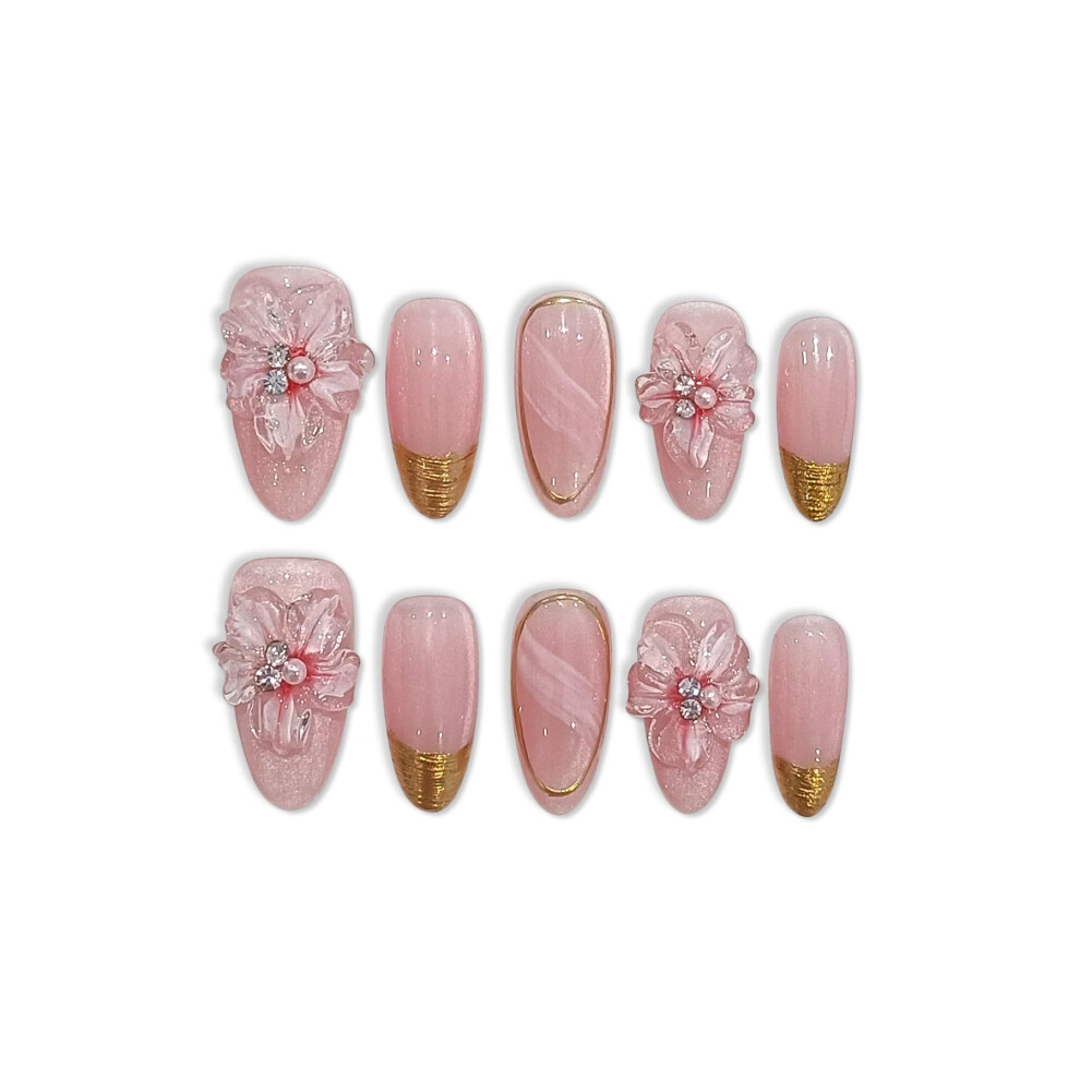 Medium Almond Nude Pink French Tip Press On Nails 10pcs Reusable Salon Quality Fake Nails