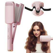 Wave Curling Iron, 4 Temp Crimper, Fast Heating Wand with 3 Ceramic Barrels (Pink)