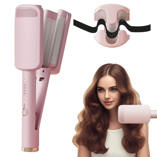 Wave Curling Iron, 4 Temp Crimper, Fast Heating Wand with 3 Ceramic Barrels (Pink)