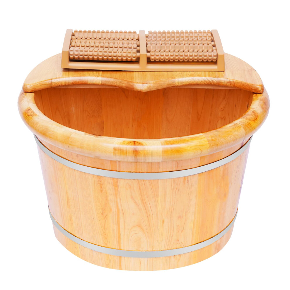 Wooden Foot Soak Tub with Heat Retention Lid and Massage Roller, Cedar Foot Bath Bucket for Home