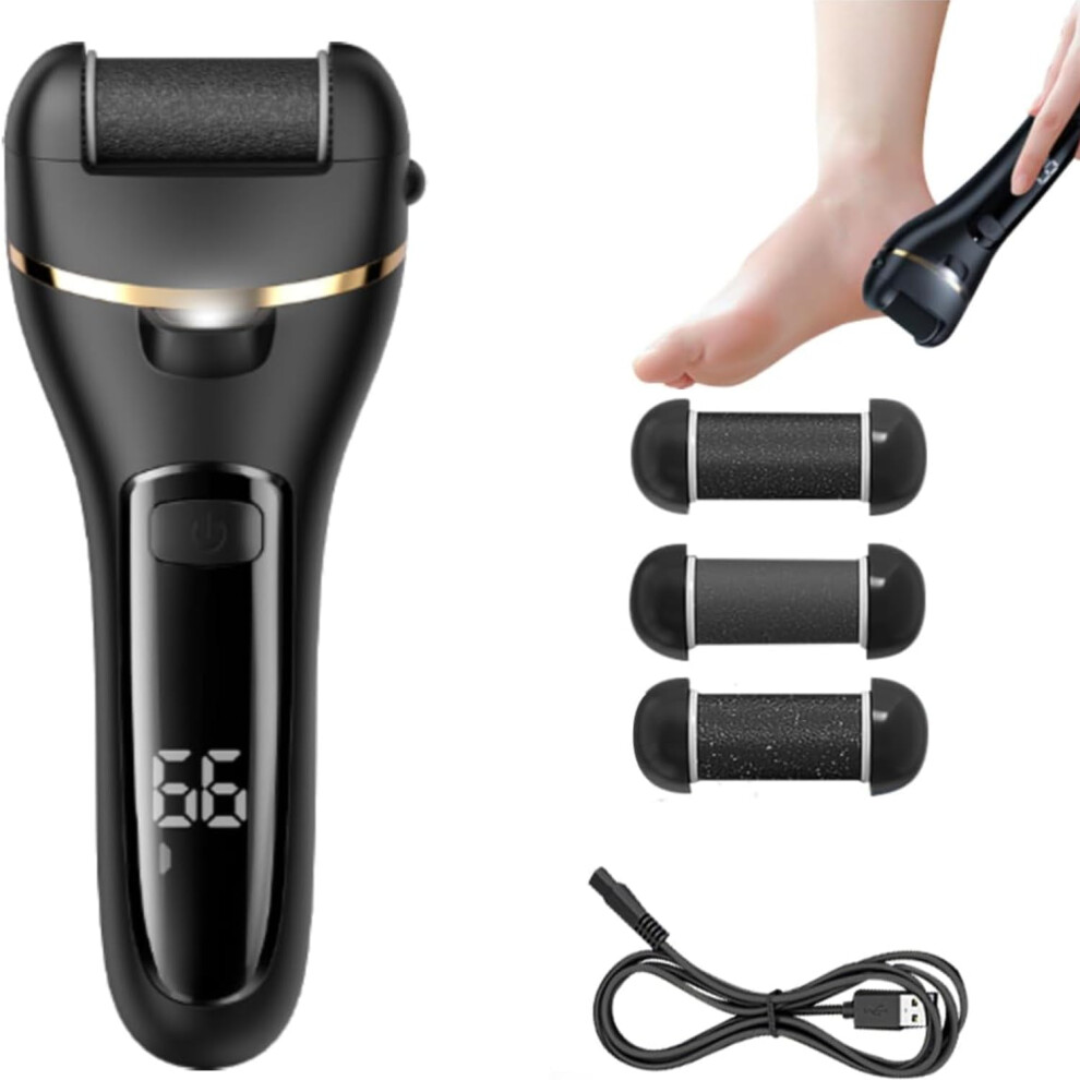 Electric Foot Callus Remover with Three Grinding Heads, Rechargeable Waterproof Pedicure Foot File