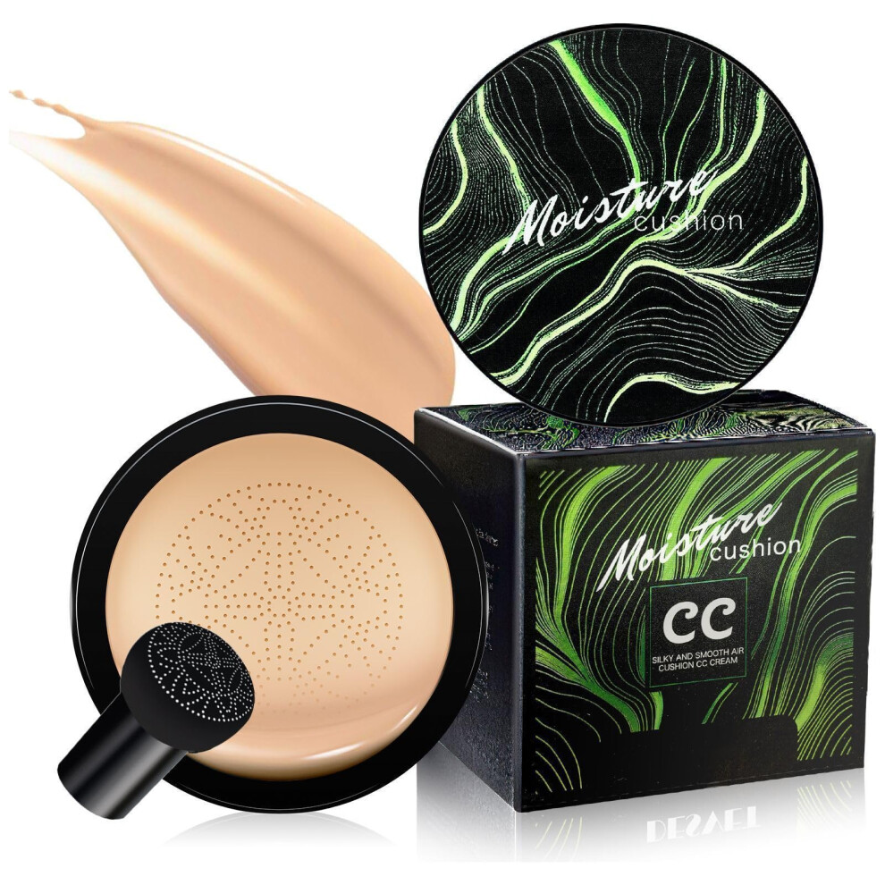 Beige/Cream Buff Cc Foundation With Mushroom Cushion, Full Coverage Concealer For Mature Skin
