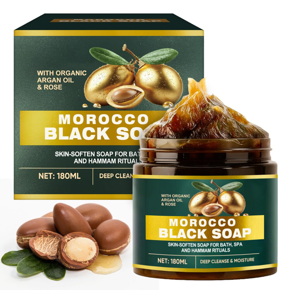 Black Moroccan Soap With Argan Oil For Deep Cleansing And Natural Skin Exfoliation, 100% Organic