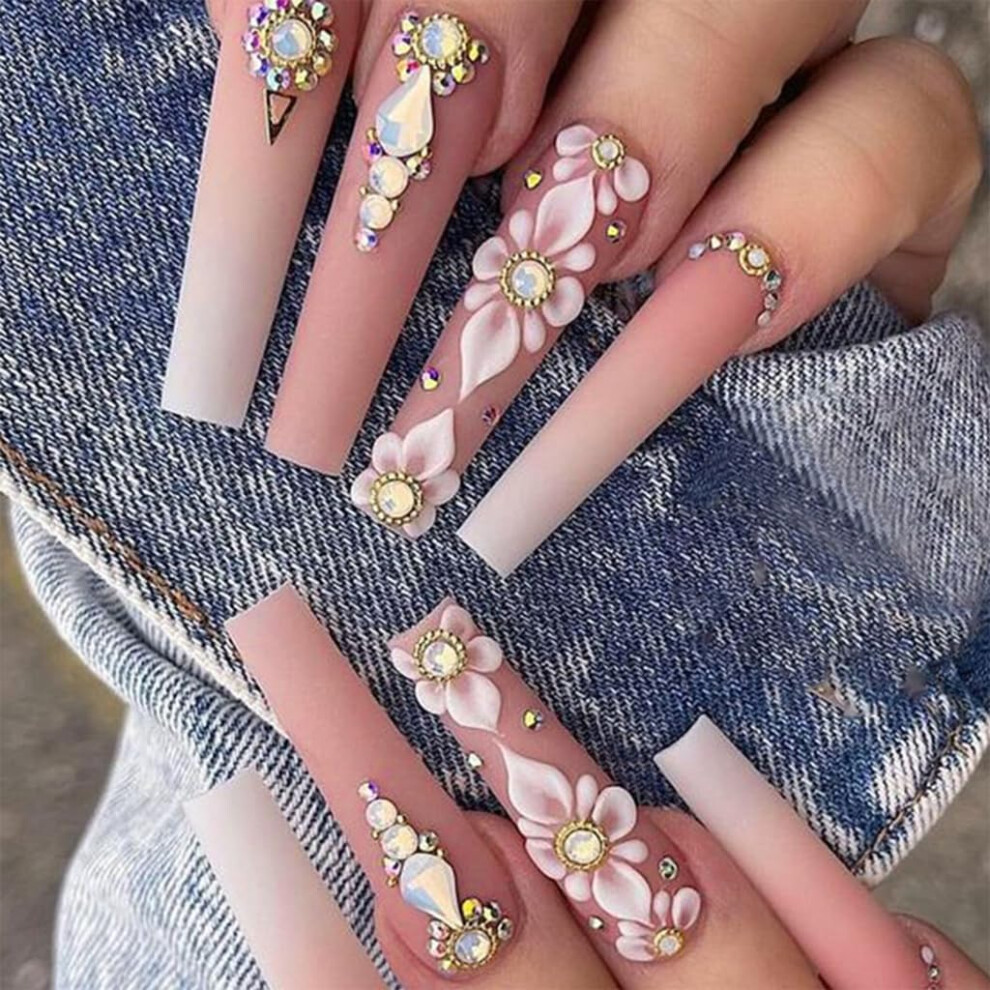 Long Press On Nails with Rhinestones 24pcs Elegant Sparkle Fake Nails for Special Occasion