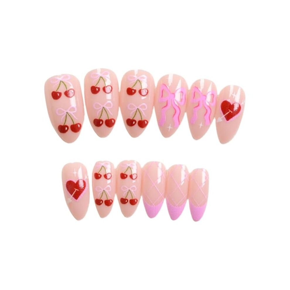 Valentine French Almond Press On Nails Set, Glossy Fake Nails with Durable Finish for Women