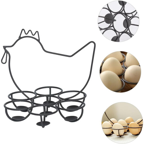Black Chicken Design Egg Holder Rustic Countertop Egg Rack for Farmhouse Kitchen Organization 2