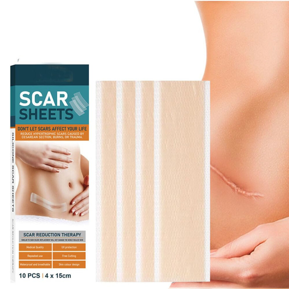 Silicone Scar Sheets Waterproof Reusable Patch for Surgical Burn Removal, 1.6x5.9in, 10pcs