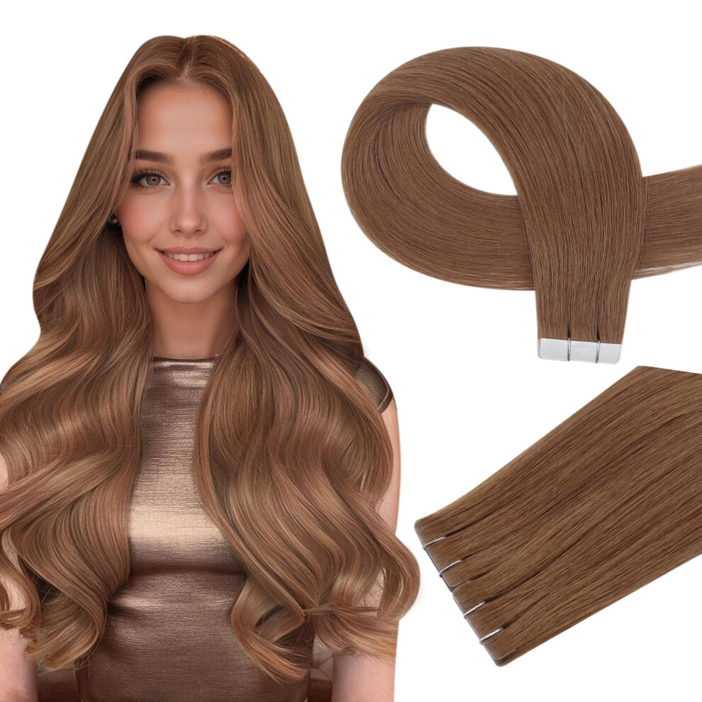 Unisex Orange 22 Inch Virgin Remy Tape In Human Hair Extensions Color Seamless Natural Hairline Reusable