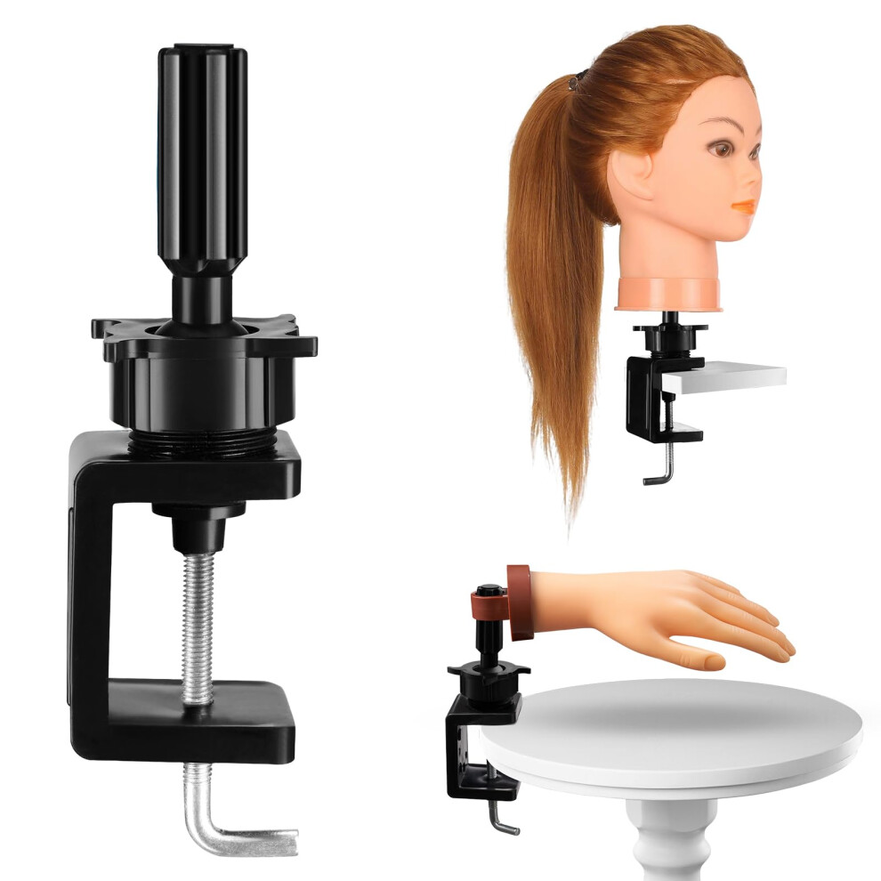 Mannequin Head Stand with 360 Rotation and Nail Practice Hand Clamp for Cosmetology Training