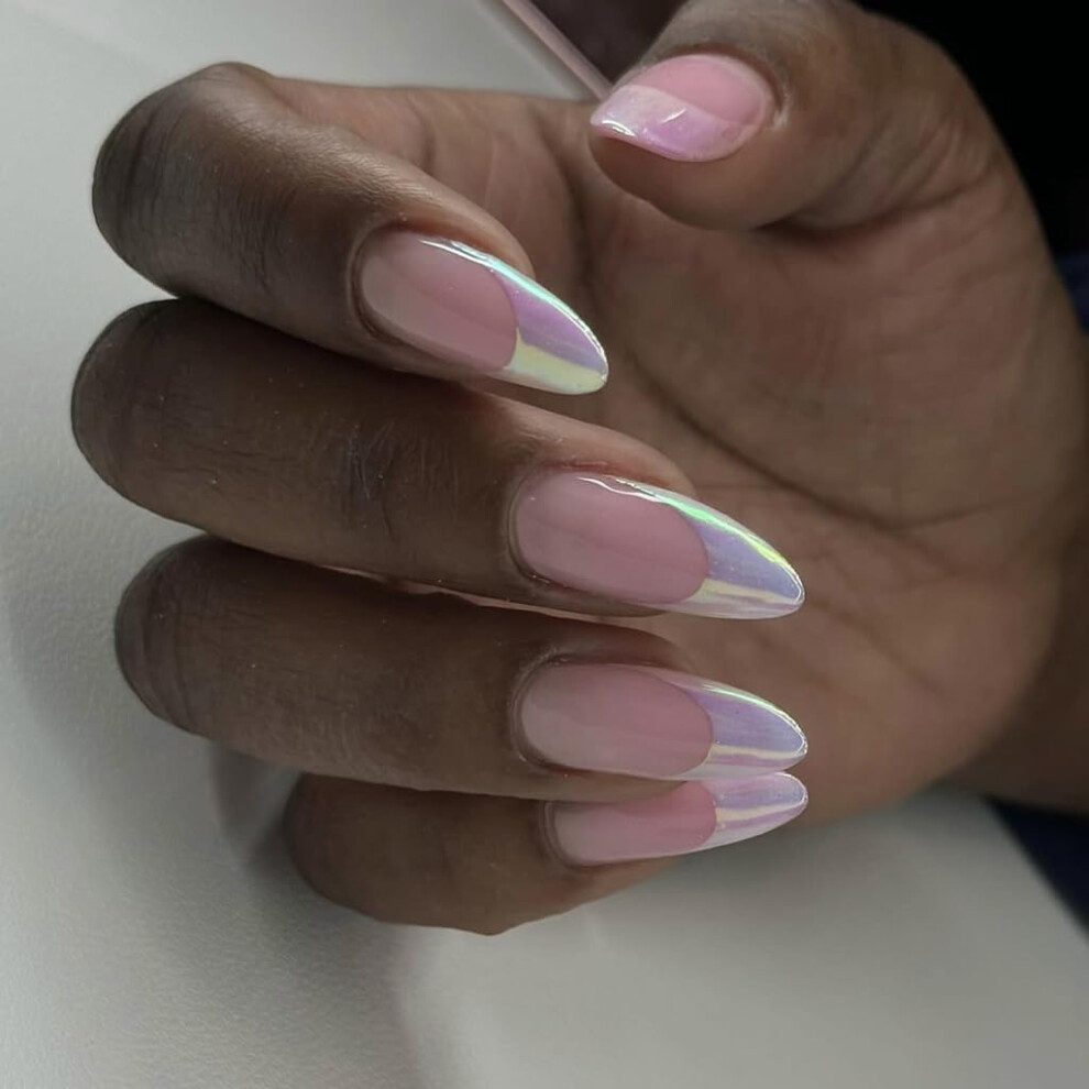 French Tip Press On Nails Almond Shape 24pcs ABS Fake Nails Set Instant Salon Manicure