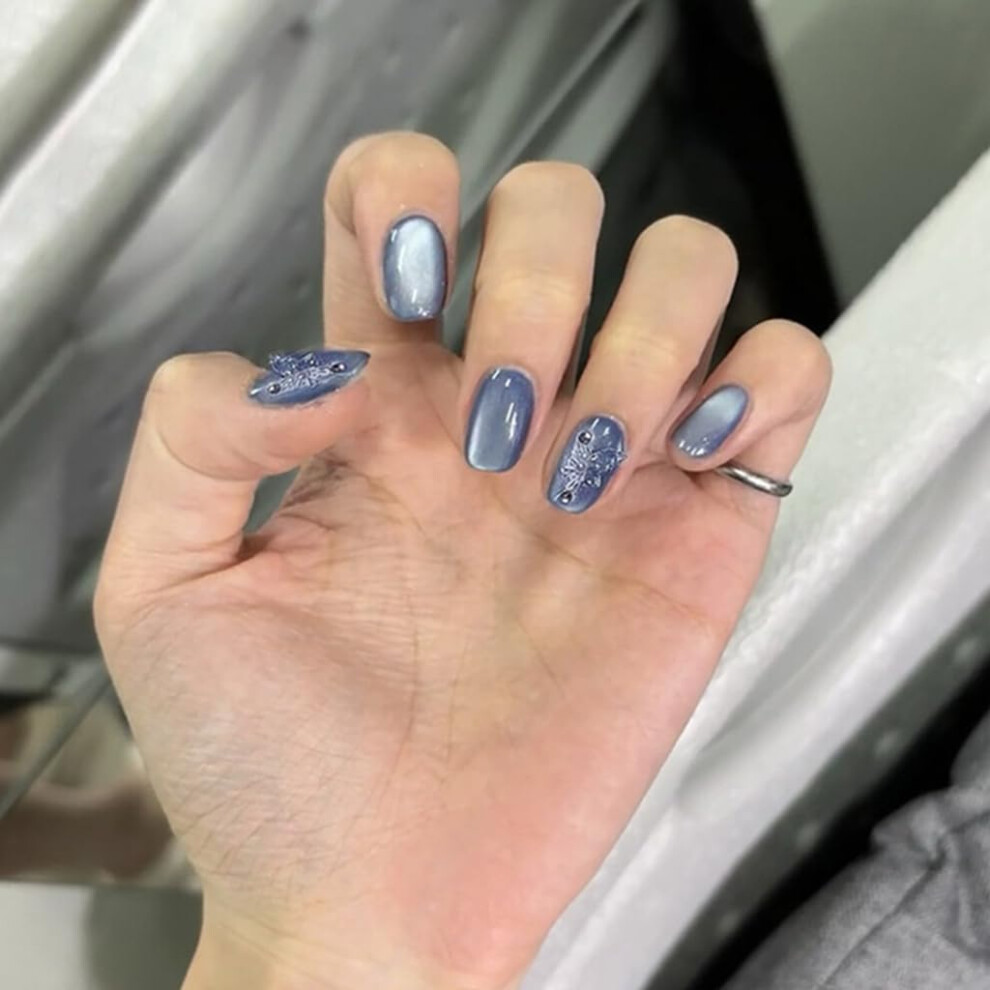 Glossy Butterfly Press On Nails Set Cat Eye Full Cover False Nails for Instant Manicure 30 Pcs