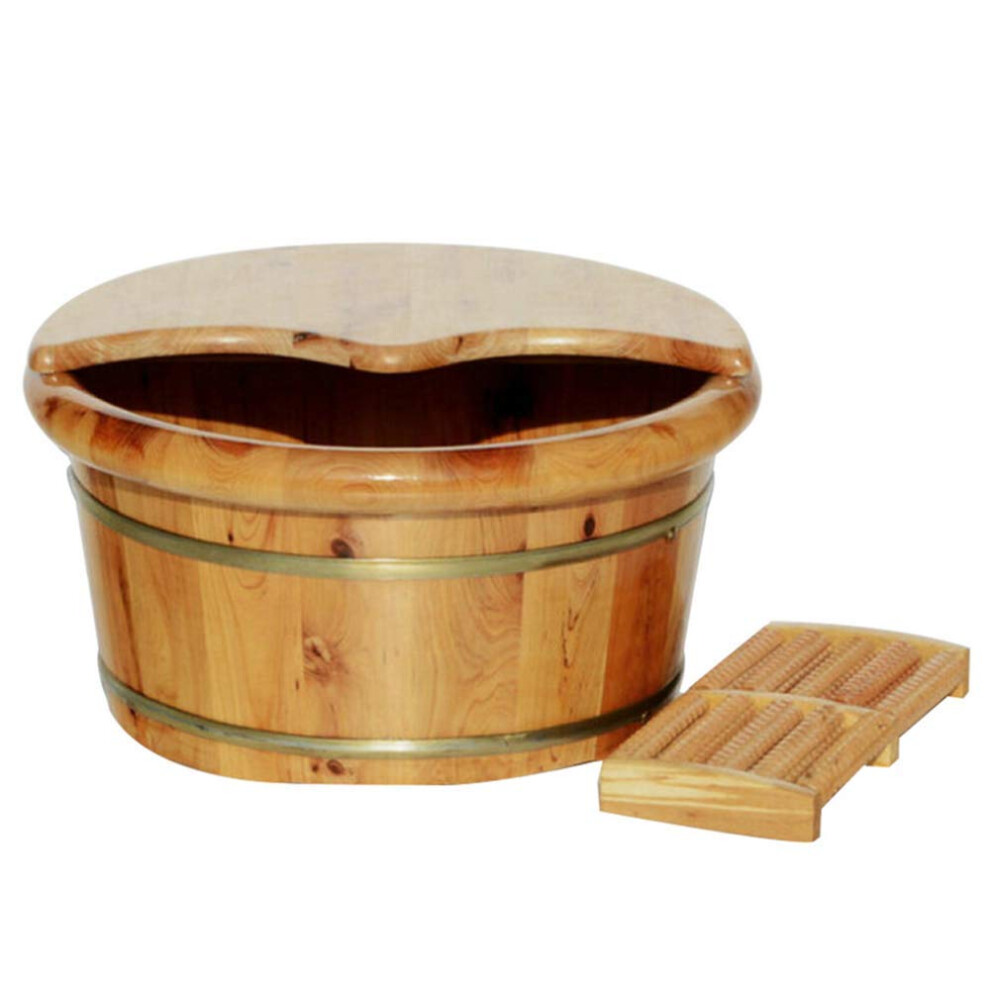 Wooden Foot Bath Tub with Lid for Home Spa, Solid Wood Soaking Barrel with Heat Retention
