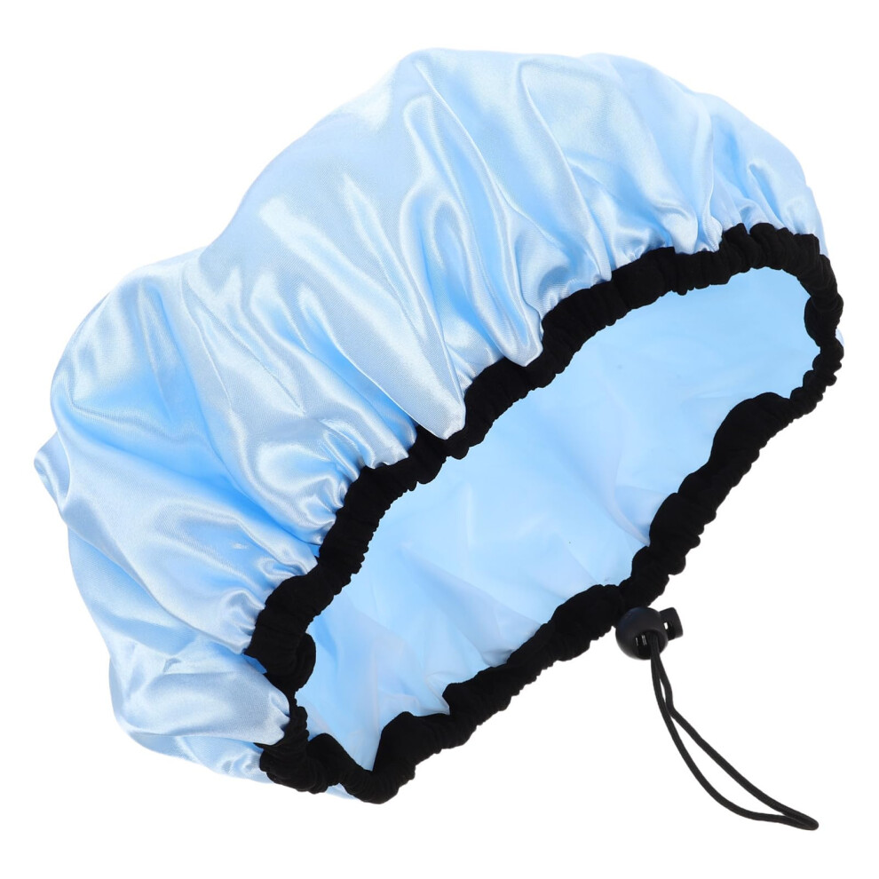 Waterproof Double Layer Shower Cap with Adjustable Elastic Band, Large Hair Capacity for Travel