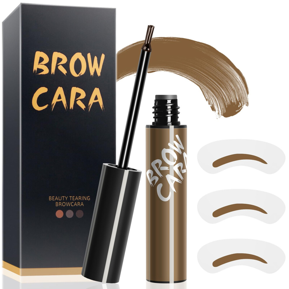 Eyebrow Gel Peel Off Tint Kit with Stencils, Long Lasting Waterproof Brow Color for Natural Look (Brown)