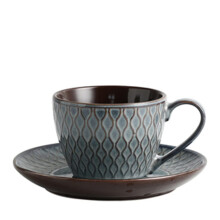 Hand Painted Ceramic Coffee Cup and Saucer Retro Porcelain Espresso Set with Smooth Glaze