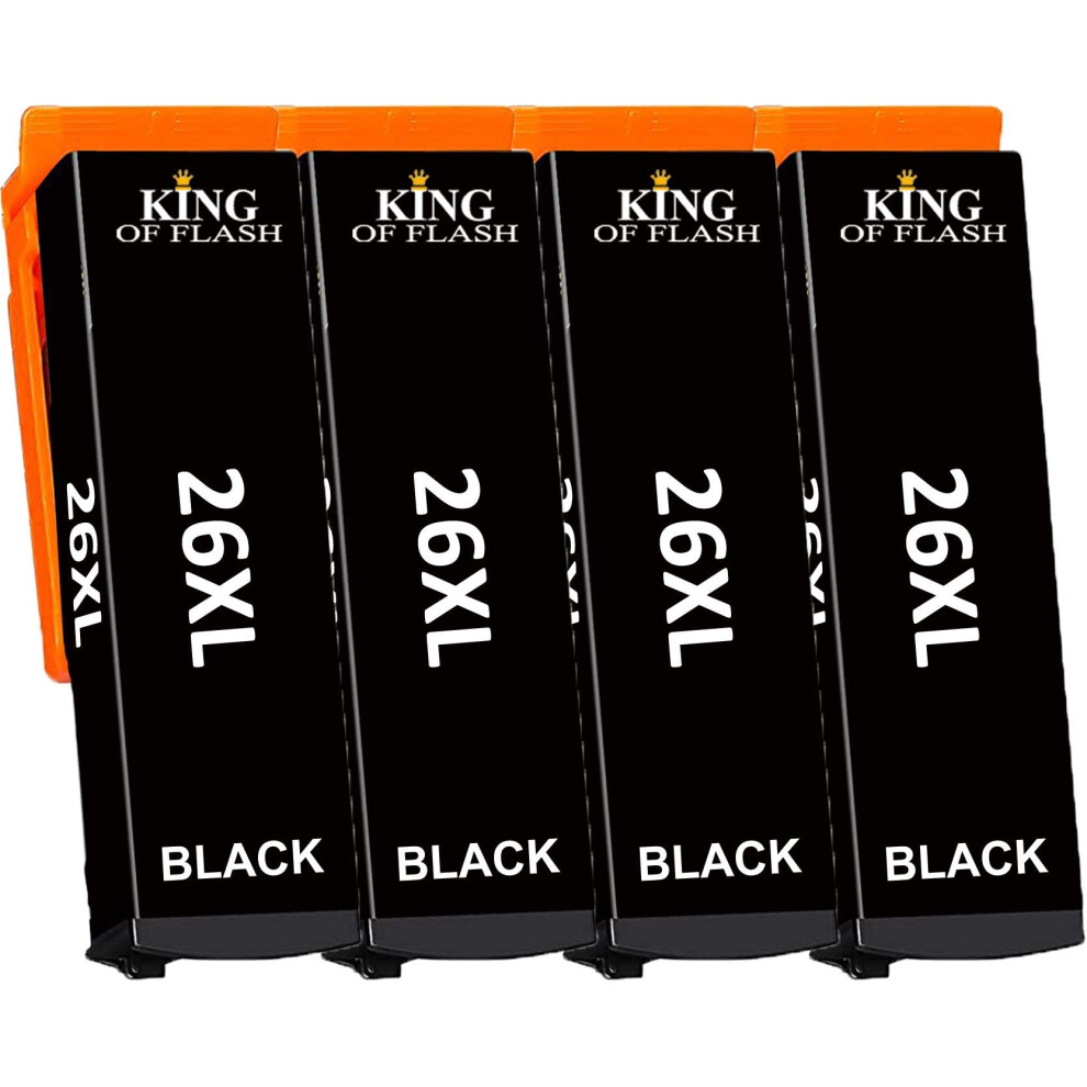 (4 ) Replacement For Epson 26 26XL Ink Cartridges For Xp-620 Xp-520 Xp-610 Xp-605 Xp-510 Xp-800 Xp-600 Xp-615 Xp-700 Xp-710 Xp-720 Xp-810 Xp-820 Black 5055335152288