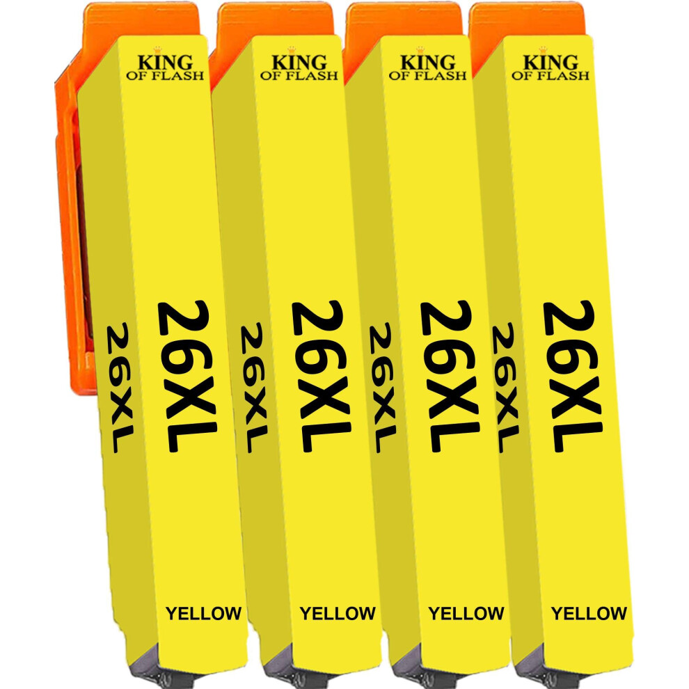 (4 ) Replacement For Epson 26 26XL Ink Cartridges For Xp-620 Xp-520 Xp-610 Xp-605 Xp-510 Xp-800 Xp-600 Xp-615 Xp-700 Xp-710 Xp-720 Xp-810 Xp-820 Yellow 5055335152349
