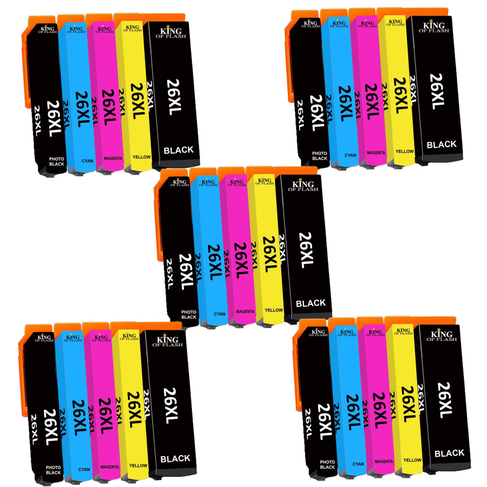 (5 Sets) Replacement For Epson 26 26XL Ink Cartridges For Xp-620 Xp-520 Xp-610 Xp-605 Xp-510 Xp-800 Xp-600 Xp-615 Xp-700 Xp-710 Xp-720 Xp-810 Xp-820 Cyan/Magenta/Yellow 5055335152257