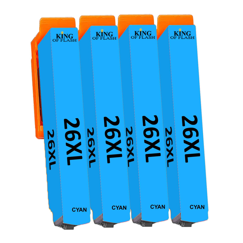 (4 Cyan) Replacement For Epson 26 26XL Ink Cartridges For Xp-620 Xp-520 Xp-610 Xp-605 Xp-510 Xp-800 Xp-600 Xp-615 Xp-700 Xp-710 Xp-720 Xp-810 Xp-820 Blue 5055335152325
