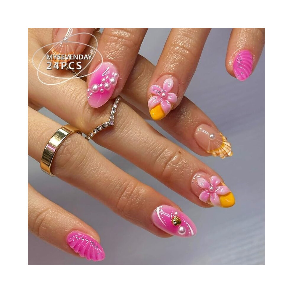 Brown Almond Shape Press On Nails With French Tips, 24Pcs Fake Nails Set For Quick Salonquality