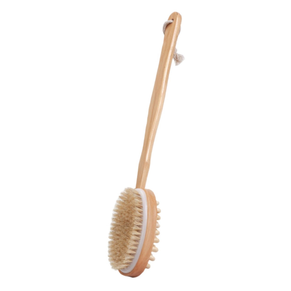 Long Handle Back Scrubber Bath Brush with Wooden Grip for Gentle Exfoliation and Lotion Application