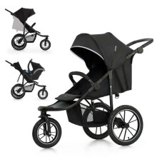 Sportwagen Kinderkraft HELSI 2, Jogger, 3 Große Räder, Ab Der Geburt Bis 27 Kg, Liegeposition, Schwarz