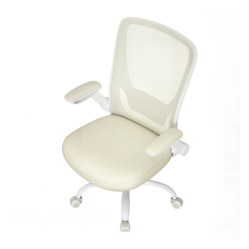 Songmics Mesh Office Desk Chair, Ergonomic Swivel Chair, Folding Armrests, Beige Cream
