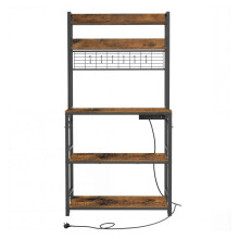 Kitchen Storage Rack with Power Outlet, Coffee Bar, Baker's Rack, with Metal Wire Panel, 14 Hooks, for Microwave, 40 x 80 x 170 cm