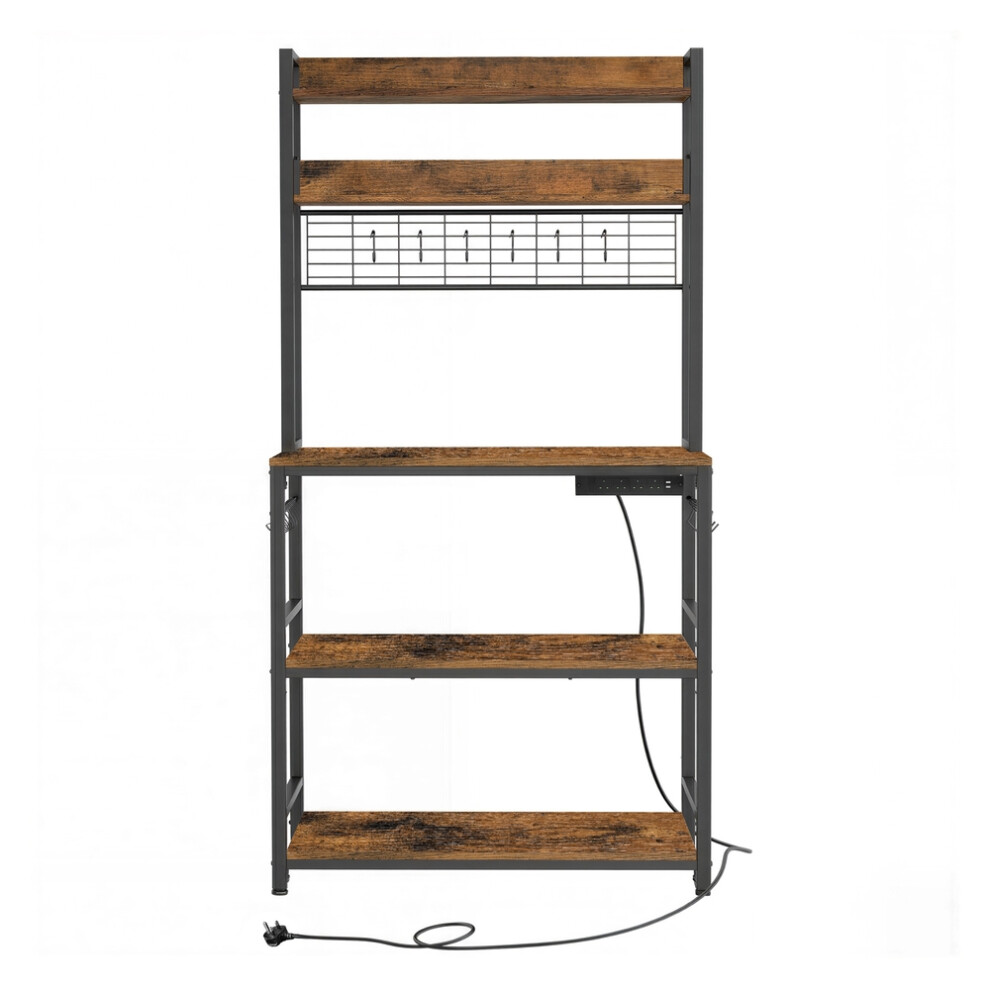 Vasagle Kitchen Storage Rack With Power Outlet, Coffee Bar, Baker's Rack, With Metal Wire Panel, 14 Hooks, For Microwave, 40 X 80 X 170 Cm