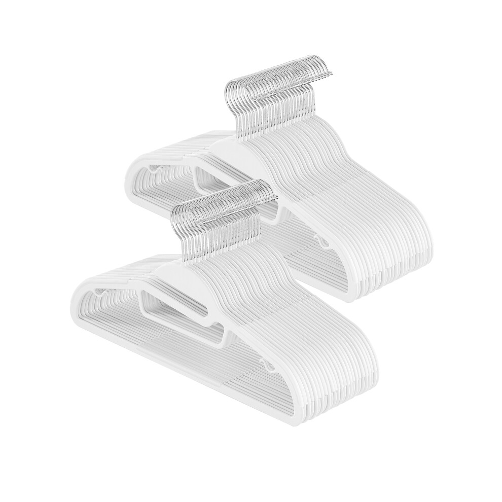 Songmics (White) 50 Pack Coat Hangers, Heavy-Duty Plastic Suit Hangers, S-Shaped Opening, Space-Saving, Swivel Hook White